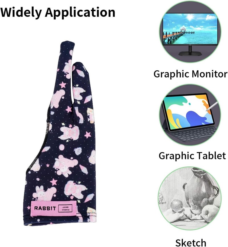 Spaseeba Artist Drawing Glove, Two-Finger Digital Art Glove for Tablet/Display/Monitor, Cute Rabbit Print, Universal for Right/Left Hand, S Blackpink Color - Image 5